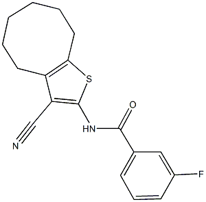 N-(3-cyano-4,5,6,7,8,9-hexahydrocycloocta[b]thiophen-2-yl)-3-fluorobenzamide 구조식 이미지