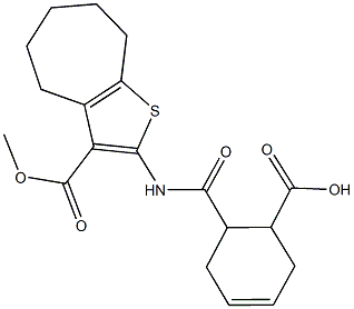 6-({[3-(methoxycarbonyl)-5,6,7,8-tetrahydro-4H-cyclohepta[b]thien-2-yl]amino}carbonyl)-3-cyclohexene-1-carboxylic acid Structure