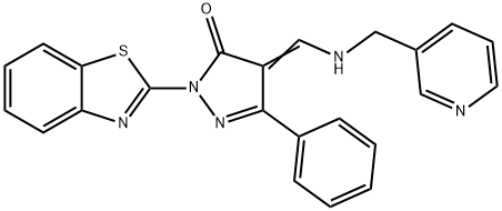 2-(1,3-benzothiazol-2-yl)-5-phenyl-4-{[(3-pyridinylmethyl)amino]methylene}-2,4-dihydro-3H-pyrazol-3-one 구조식 이미지