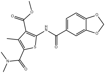 methyl 2-[(1,3-benzodioxol-5-ylcarbonyl)amino]-5-[(dimethylamino)carbonyl]-4-methyl-3-thiophenecarboxylate Structure