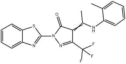 2-(1,3-benzothiazol-2-yl)-4-[1-(2-toluidino)ethylidene]-5-(trifluoromethyl)-2,4-dihydro-3H-pyrazol-3-one Structure