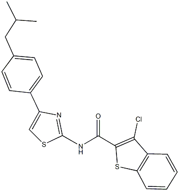 3-chloro-N-[4-(4-isobutylphenyl)-1,3-thiazol-2-yl]-1-benzothiophene-2-carboxamide Structure