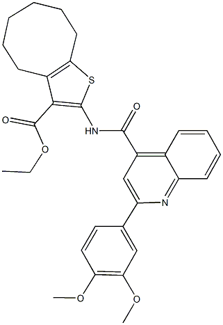 ethyl 2-({[2-(3,4-dimethoxyphenyl)-4-quinolinyl]carbonyl}amino)-4,5,6,7,8,9-hexahydrocycloocta[b]thiophene-3-carboxylate Structure