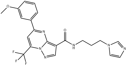 N-[3-(1H-imidazol-1-yl)propyl]-5-(3-methoxyphenyl)-7-(trifluoromethyl)pyrazolo[1,5-a]pyrimidine-3-carboxamide 구조식 이미지