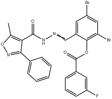 2,4-dibromo-6-{2-[(5-methyl-3-phenyl-4-isoxazolyl)carbonyl]carbohydrazonoyl}phenyl 3-fluorobenzoate Structure