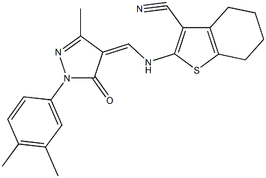 2-({[1-(3,4-dimethylphenyl)-3-methyl-5-oxo-1,5-dihydro-4H-pyrazol-4-ylidene]methyl}amino)-4,5,6,7-tetrahydro-1-benzothiophene-3-carbonitrile Structure