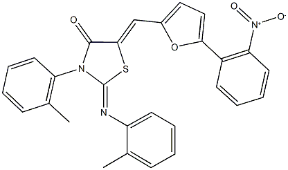 5-[(5-{2-nitrophenyl}-2-furyl)methylene]-3-(2-methylphenyl)-2-[(2-methylphenyl)imino]-1,3-thiazolidin-4-one Structure