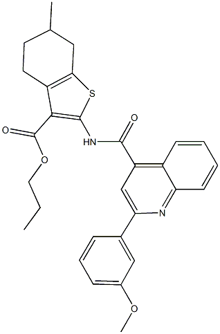 propyl 2-({[2-(3-methoxyphenyl)-4-quinolinyl]carbonyl}amino)-6-methyl-4,5,6,7-tetrahydro-1-benzothiophene-3-carboxylate Structure