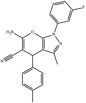 6-amino-1-(3-fluorophenyl)-3-methyl-4-(4-methylphenyl)-1,4-dihydropyrano[2,3-c]pyrazole-5-carbonitrile Structure