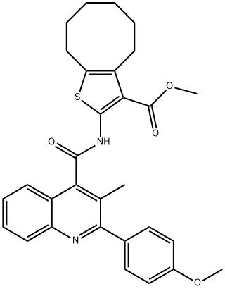 methyl 2-({[2-(4-methoxyphenyl)-3-methyl-4-quinolinyl]carbonyl}amino)-4,5,6,7,8,9-hexahydrocycloocta[b]thiophene-3-carboxylate Structure