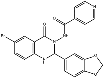 N-(2-(1,3-benzodioxol-5-yl)-6-bromo-4-oxo-1,4-dihydro-3(2H)-quinazolinyl)isonicotinamide Structure