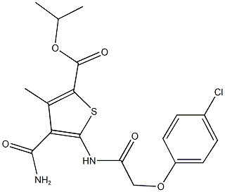 isopropyl 4-(aminocarbonyl)-5-{[(4-chlorophenoxy)acetyl]amino}-3-methyl-2-thiophenecarboxylate 구조식 이미지