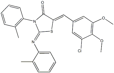 5-(3-chloro-4,5-dimethoxybenzylidene)-3-(2-methylphenyl)-2-[(2-methylphenyl)imino]-1,3-thiazolidin-4-one Structure