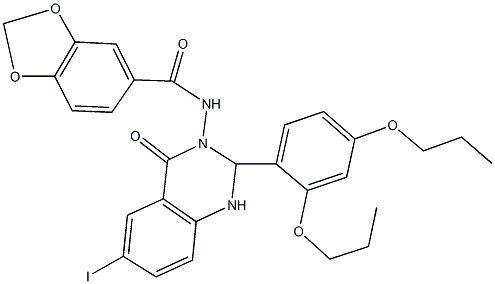 N-(2-(2,4-dipropoxyphenyl)-6-iodo-4-oxo-1,4-dihydro-3(2H)-quinazolinyl)-1,3-benzodioxole-5-carboxamide Structure