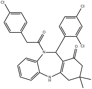 10-[(4-chlorophenyl)acetyl]-11-(2,4-dichlorophenyl)-3,3-dimethyl-2,3,4,5,10,11-hexahydro-1H-dibenzo[b,e][1,4]diazepin-1-one Structure