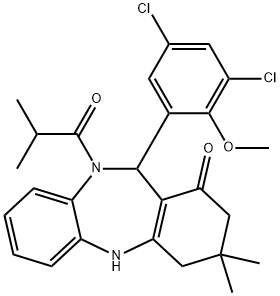 11-(3,5-dichloro-2-methoxyphenyl)-10-isobutyryl-3,3-dimethyl-2,3,4,5,10,11-hexahydro-1H-dibenzo[b,e][1,4]diazepin-1-one Structure