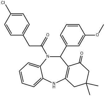 10-[(4-chlorophenyl)acetyl]-11-(3-methoxyphenyl)-3,3-dimethyl-2,3,4,5,10,11-hexahydro-1H-dibenzo[b,e][1,4]diazepin-1-one Structure