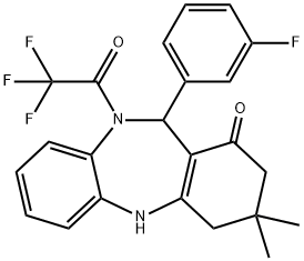 11-(3-fluorophenyl)-3,3-dimethyl-10-(trifluoroacetyl)-2,3,4,5,10,11-hexahydro-1H-dibenzo[b,e][1,4]diazepin-1-one 구조식 이미지