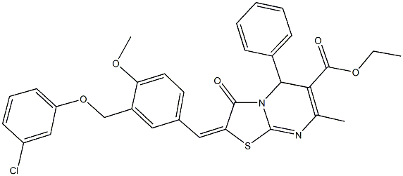 ethyl 2-{3-[(3-chlorophenoxy)methyl]-4-methoxybenzylidene}-7-methyl-3-oxo-5-phenyl-2,3-dihydro-5H-[1,3]thiazolo[3,2-a]pyrimidine-6-carboxylate Structure