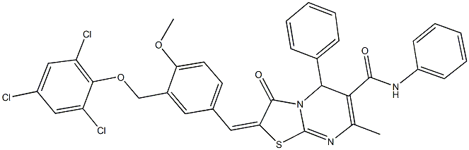 2-{4-methoxy-3-[(2,4,6-trichlorophenoxy)methyl]benzylidene}-7-methyl-3-oxo-N,5-diphenyl-2,3-dihydro-5H-[1,3]thiazolo[3,2-a]pyrimidine-6-carboxamide Structure