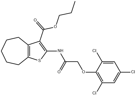 propyl 2-{[(2,4,6-trichlorophenoxy)acetyl]amino}-5,6,7,8-tetrahydro-4H-cyclohepta[b]thiophene-3-carboxylate 구조식 이미지