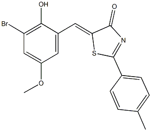 5-(3-bromo-2-hydroxy-5-methoxybenzylidene)-2-(4-methylphenyl)-1,3-thiazol-4(5H)-one 구조식 이미지