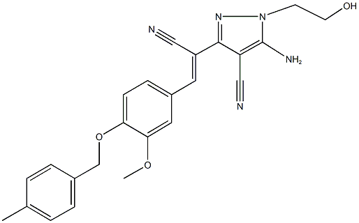 5-amino-3-(1-cyano-2-{3-methoxy-4-[(4-methylbenzyl)oxy]phenyl}vinyl)-1-(2-hydroxyethyl)-1H-pyrazole-4-carbonitrile 구조식 이미지