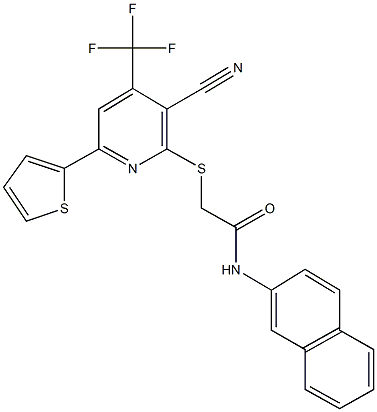 2-{[3-cyano-6-(2-thienyl)-4-(trifluoromethyl)-2-pyridinyl]sulfanyl}-N-(2-naphthyl)acetamide 구조식 이미지