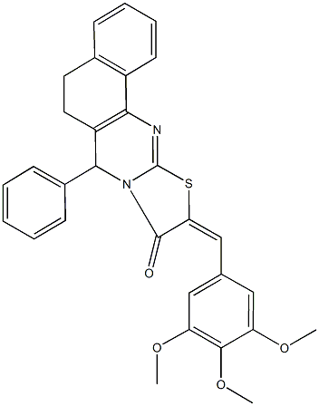 7-phenyl-10-(3,4,5-trimethoxybenzylidene)-5,7-dihydro-6H-benzo[h][1,3]thiazolo[2,3-b]quinazolin-9(10H)-one 구조식 이미지