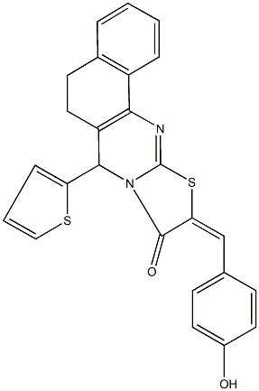 10-(4-hydroxybenzylidene)-7-(2-thienyl)-5,7-dihydro-6H-benzo[h][1,3]thiazolo[2,3-b]quinazolin-9(10H)-one Structure