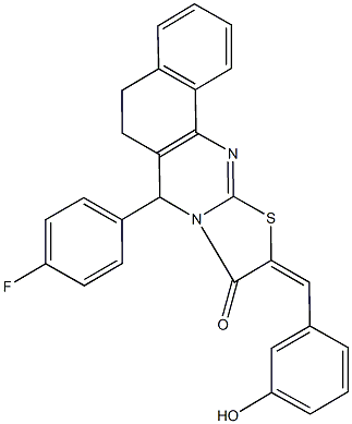 7-(4-fluorophenyl)-10-(3-hydroxybenzylidene)-5,7-dihydro-6H-benzo[h][1,3]thiazolo[2,3-b]quinazolin-9(10H)-one 구조식 이미지