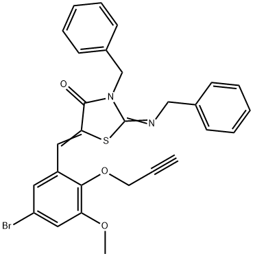 3-benzyl-2-(benzylimino)-5-[5-bromo-3-methoxy-2-(2-propynyloxy)benzylidene]-1,3-thiazolidin-4-one 구조식 이미지