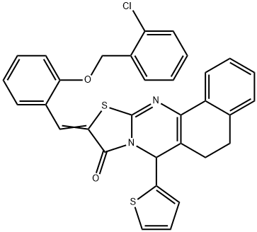 10-{2-[(2-chlorobenzyl)oxy]benzylidene}-7-(2-thienyl)-5,7-dihydro-6H-benzo[h][1,3]thiazolo[2,3-b]quinazolin-9(10H)-one Structure
