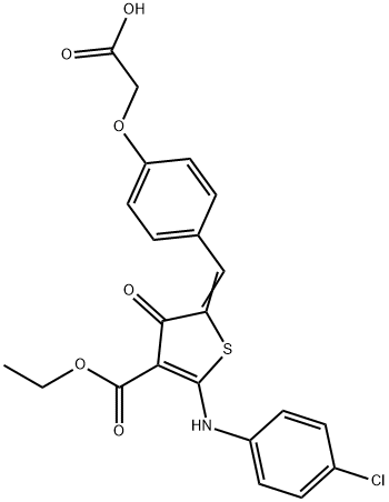 {4-[(5-(4-chloroanilino)-4-(ethoxycarbonyl)-3-oxo-2(3H)-thienylidene)methyl]phenoxy}acetic acid Structure