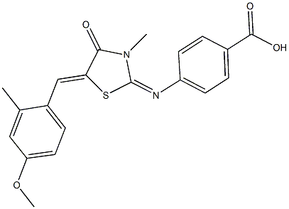 4-{[5-(4-methoxy-2-methylbenzylidene)-3-methyl-4-oxo-1,3-thiazolidin-2-ylidene]amino}benzoic acid 구조식 이미지