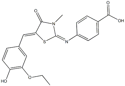 4-{[5-(3-ethoxy-4-hydroxybenzylidene)-3-methyl-4-oxo-1,3-thiazolidin-2-ylidene]amino}benzoic acid 구조식 이미지