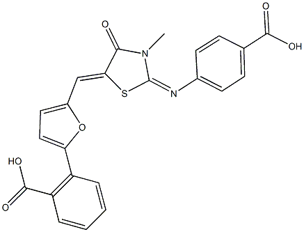 2-[5-({2-[(4-carboxyphenyl)imino]-3-methyl-4-oxo-1,3-thiazolidin-5-ylidene}methyl)-2-furyl]benzoic acid 구조식 이미지