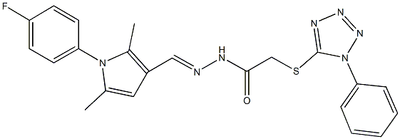 N'-{[1-(4-fluorophenyl)-2,5-dimethyl-1H-pyrrol-3-yl]methylene}-2-[(1-phenyl-1H-tetraazol-5-yl)sulfanyl]acetohydrazide 구조식 이미지