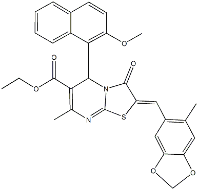 ethyl 5-(2-methoxy-1-naphthyl)-7-methyl-2-[(6-methyl-1,3-benzodioxol-5-yl)methylene]-3-oxo-2,3-dihydro-5H-[1,3]thiazolo[3,2-a]pyrimidine-6-carboxylate 구조식 이미지