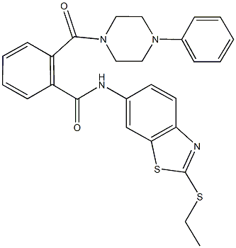 N-[2-(ethylsulfanyl)-1,3-benzothiazol-6-yl]-2-[(4-phenyl-1-piperazinyl)carbonyl]benzamide 구조식 이미지