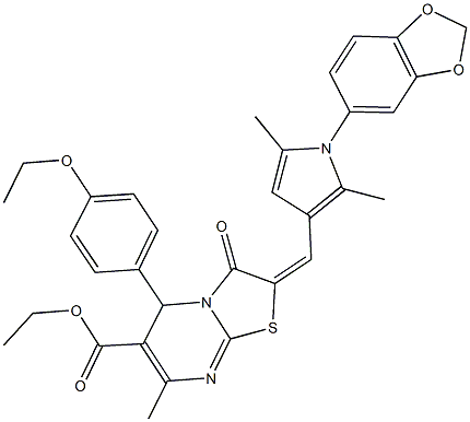 ethyl 2-{[1-(1,3-benzodioxol-5-yl)-2,5-dimethyl-1H-pyrrol-3-yl]methylene}-5-(4-ethoxyphenyl)-7-methyl-3-oxo-2,3-dihydro-5H-[1,3]thiazolo[3,2-a]pyrimidine-6-carboxylate Structure