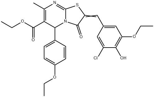 ethyl 2-(3-chloro-5-ethoxy-4-hydroxybenzylidene)-5-(4-ethoxyphenyl)-7-methyl-3-oxo-2,3-dihydro-5H-[1,3]thiazolo[3,2-a]pyrimidine-6-carboxylate Structure