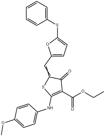 ethyl 2-(4-methoxyanilino)-4-oxo-5-{[5-(phenylsulfanyl)-2-furyl]methylene}-4,5-dihydro-3-thiophenecarboxylate Structure