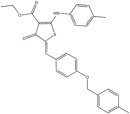 ethyl 5-{4-[(4-methylbenzyl)oxy]benzylidene}-4-oxo-2-(4-toluidino)-4,5-dihydro-3-thiophenecarboxylate 구조식 이미지