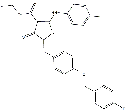 ethyl 5-{4-[(4-fluorobenzyl)oxy]benzylidene}-4-oxo-2-(4-toluidino)-4,5-dihydro-3-thiophenecarboxylate Structure