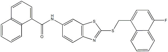 N-(2-{[(4-fluoro-1-naphthyl)methyl]sulfanyl}-1,3-benzothiazol-6-yl)-1-naphthamide 구조식 이미지