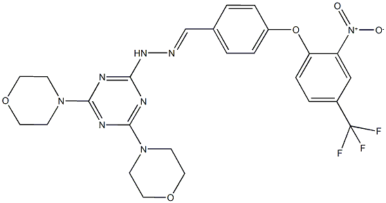 4-[2-nitro-4-(trifluoromethyl)phenoxy]benzaldehyde [4,6-di(4-morpholinyl)-1,3,5-triazin-2-yl]hydrazone Structure
