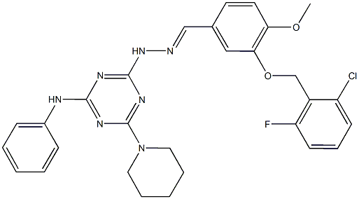3-[(2-chloro-6-fluorobenzyl)oxy]-4-methoxybenzaldehyde [4-anilino-6-(1-piperidinyl)-1,3,5-triazin-2-yl]hydrazone 구조식 이미지