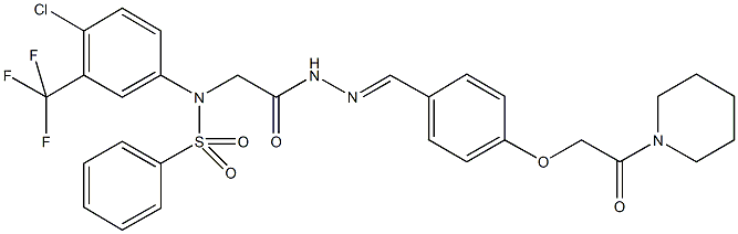 N-[4-chloro-3-(trifluoromethyl)phenyl]-N-[2-oxo-2-(2-{4-[2-oxo-2-(1-piperidinyl)ethoxy]benzylidene}hydrazino)ethyl]benzenesulfonamide 구조식 이미지