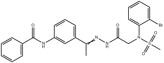 N-[3-(N-{[2-bromo(methylsulfonyl)anilino]acetyl}ethanehydrazonoyl)phenyl]benzamide 구조식 이미지